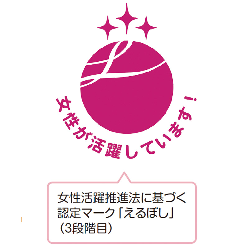 女性が活躍しています！女性活躍推進法に基づく認定マーク「えるぼし」（3段階目）